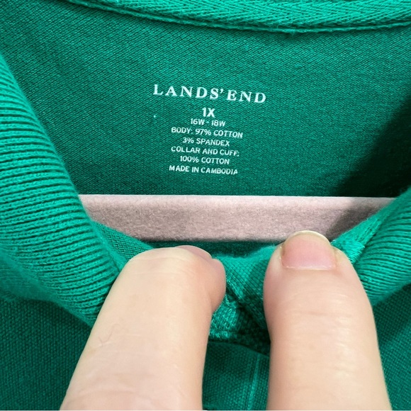 Lands’ End Women’s 1X Green Polo Knit Short Sleeve Shirt with White Bees - Picture 4 of 6